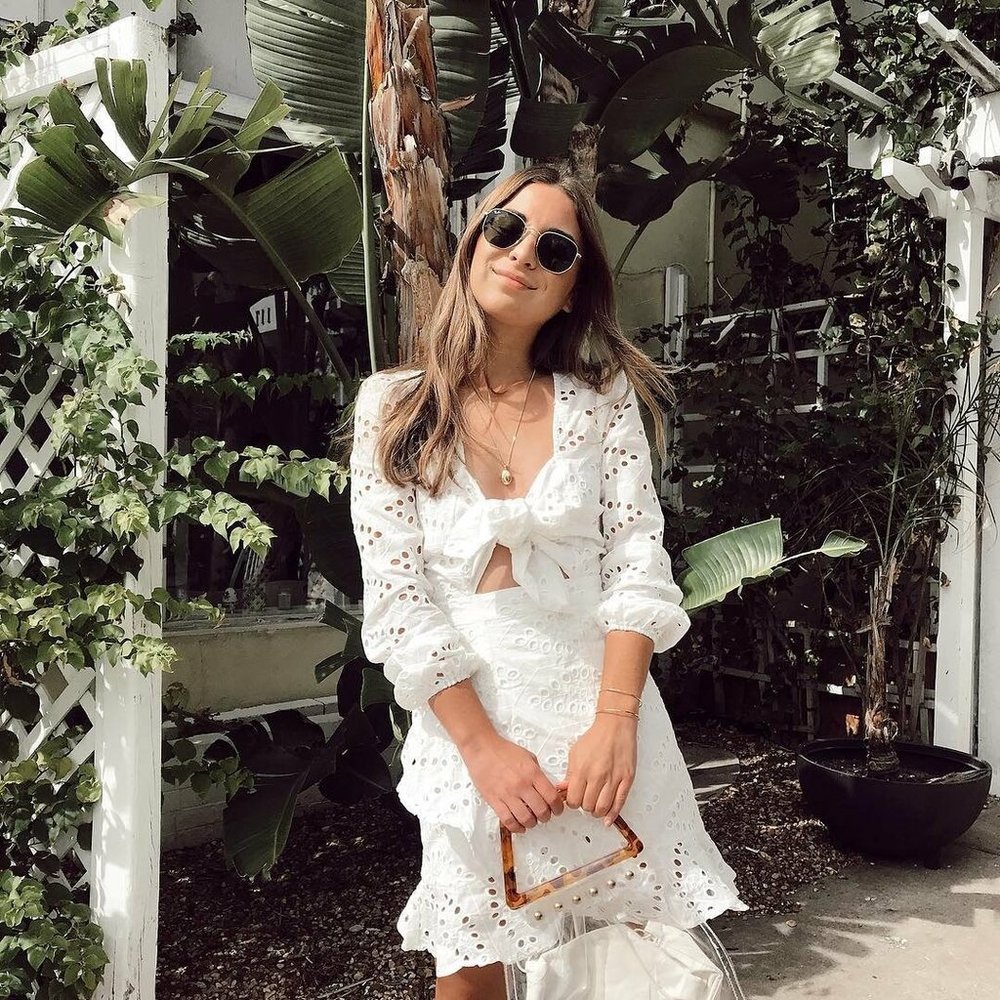 White Embroidery Dress - With V Neck Hollow Out Cotton Dress